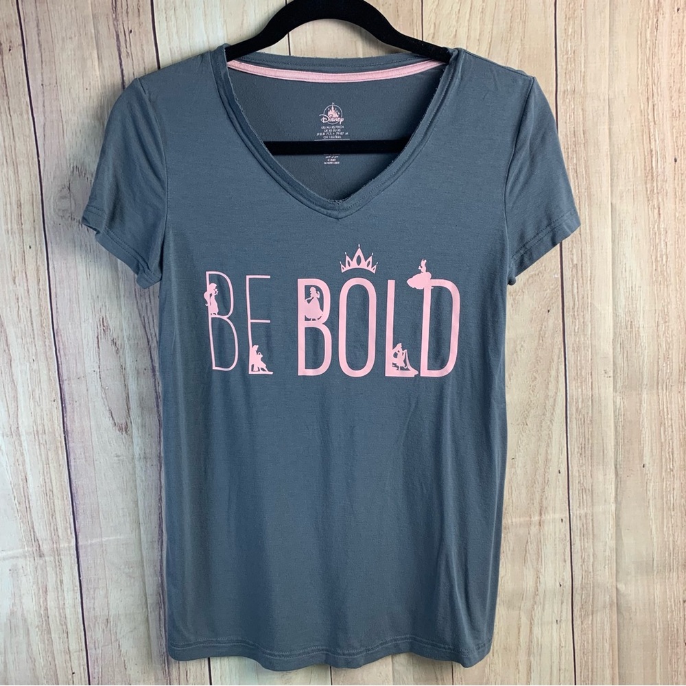 Disney Princesses Gray V-Neck Tee with Pink 'Be Bold' Graphic
